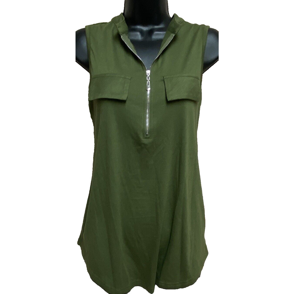Cyanstyle Womens V-neck Shirt Size Small Sleeveless Green New Tank Top